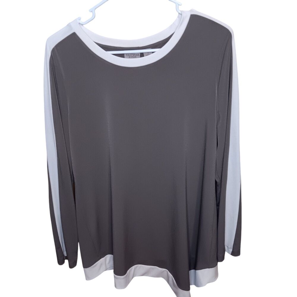 Chico's Easywear Women's Medium (1) Brown White Stripe Longsleeve‎ Top Oversized